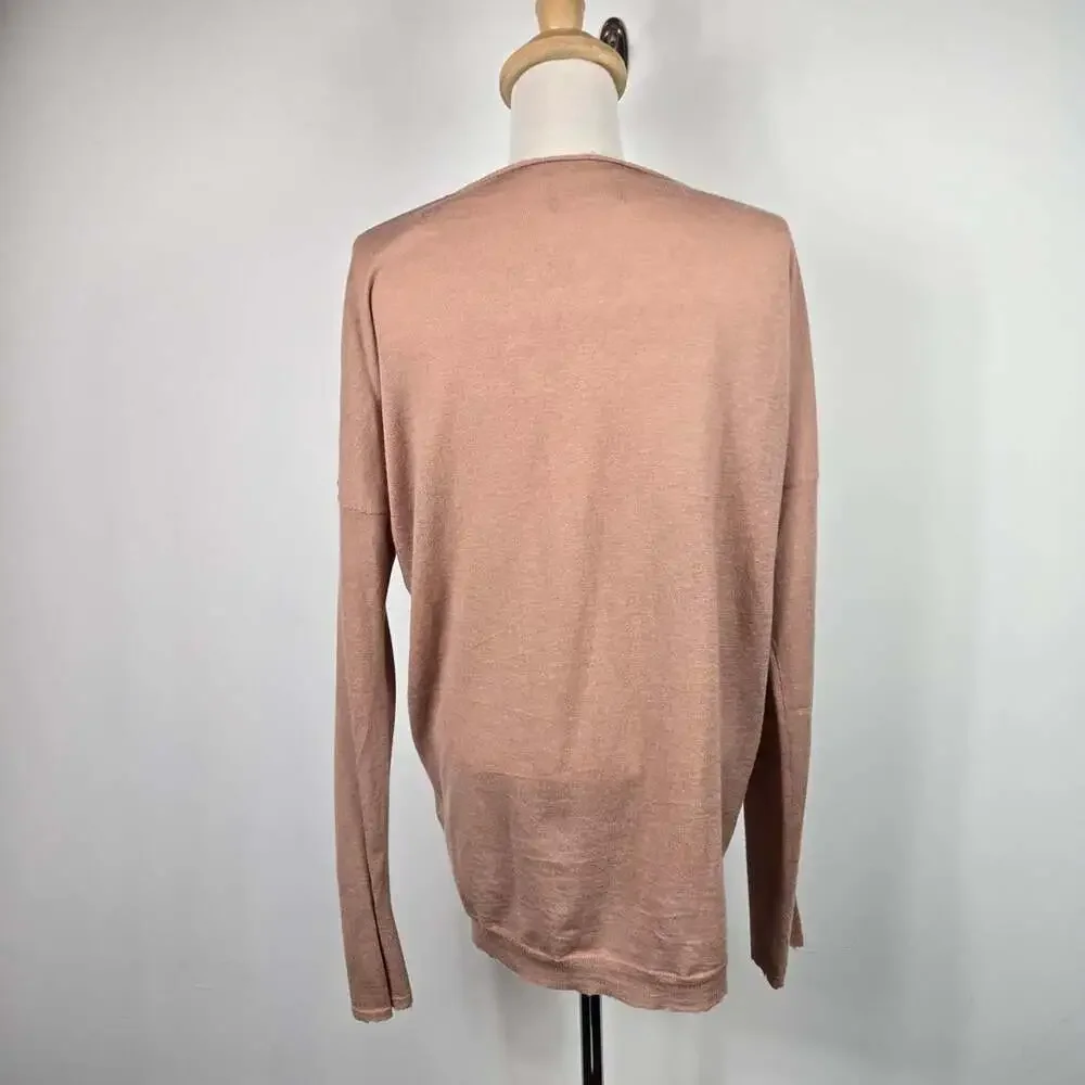 Zadig & Voltaire Celsa 100% Cashmere Sweater M Raw Edge Henley Quiet Luxury
